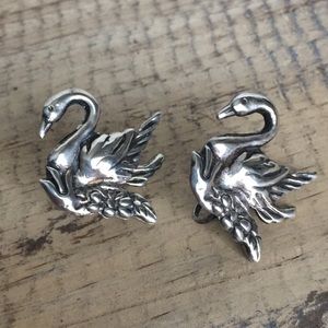 Sterling silver swan clip earrings vintage